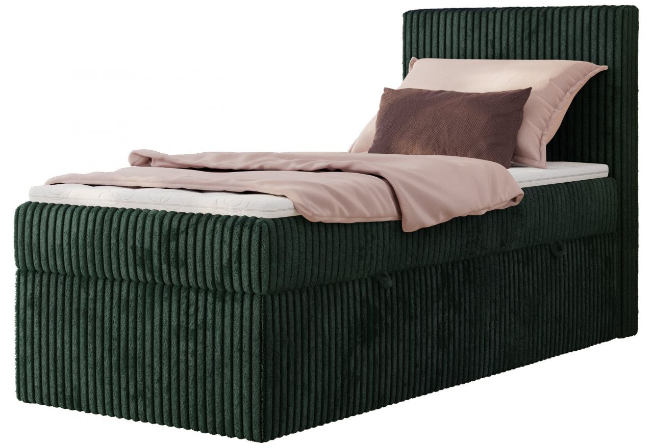 Łóżko kontynentalne TILIANO 90x200 - H4 - ciemnozielony, sztruks - strona prawa - topper T25