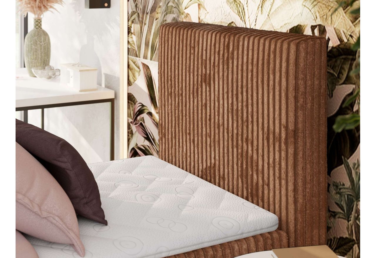 Łóżko kontynentalne TILIANO 90x200 - H4 - pomarańczowy, sztruks - strona prawa - topper T25