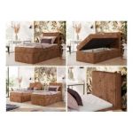 Łóżko kontynentalne TILIANO 90x200 - H4 - pomarańczowy, sztruks - strona prawa - topper T25