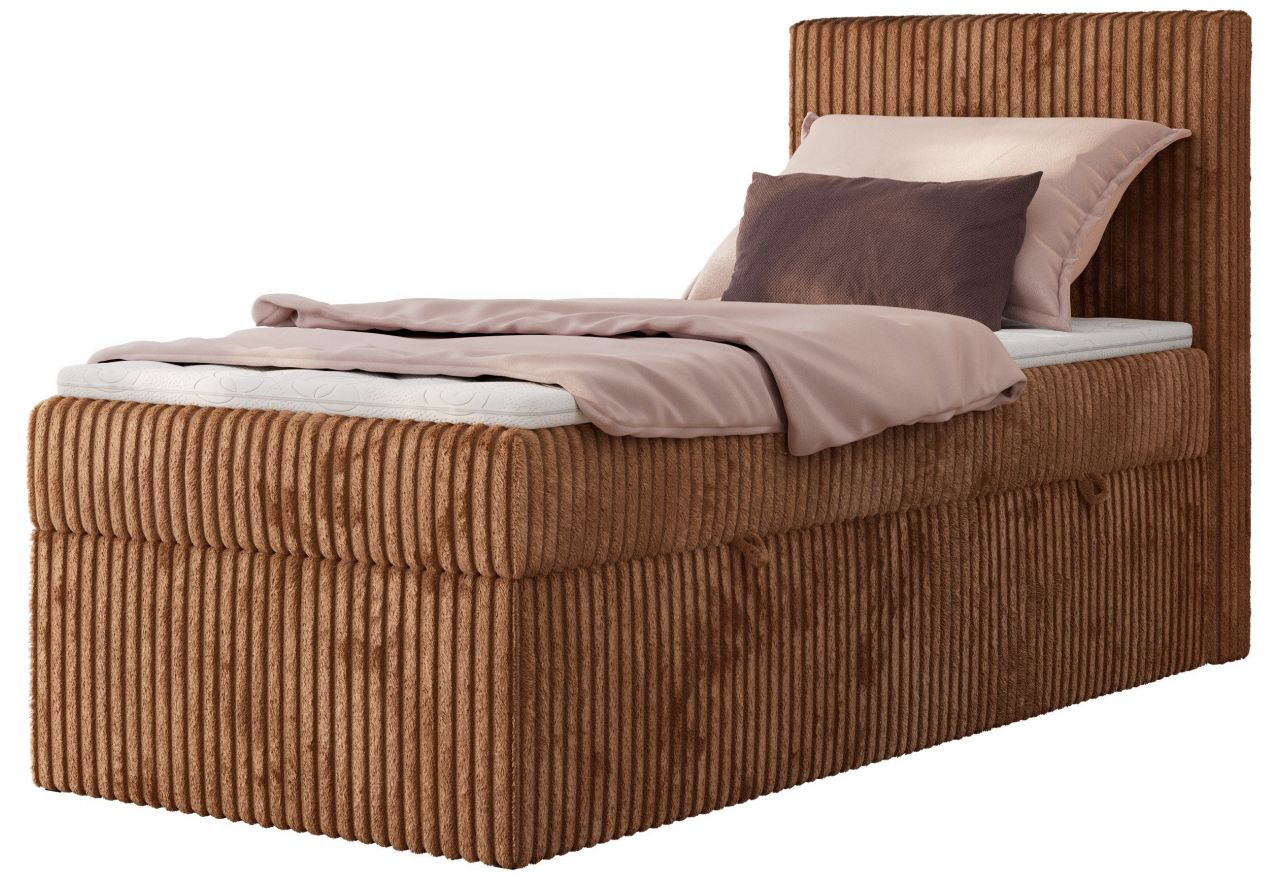 Łóżko kontynentalne TILIANO 90x200 - H4 - pomarańczowy, sztruks - strona prawa - topper T25