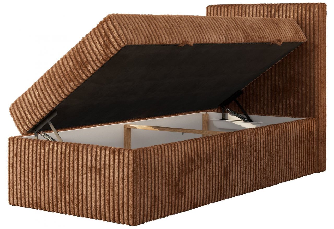 Łóżko kontynentalne TILIANO 90x200 - H4 - pomarańczowy, sztruks - strona prawa - topper T25