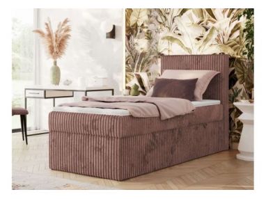 Łóżko kontynentalne TILIANO 90x200 - H4 - różowy, sztruks - strona prawa - topper T25