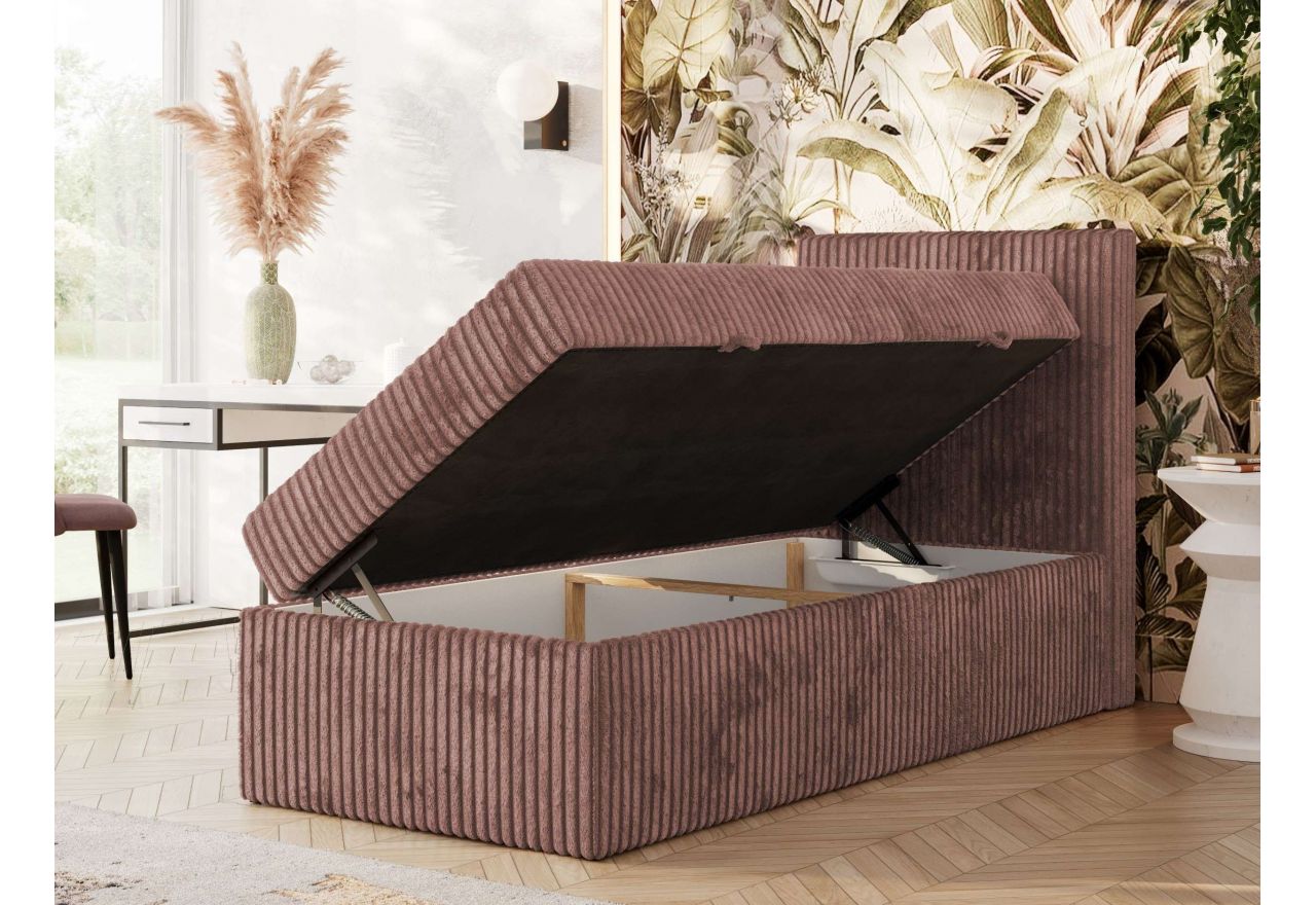 Łóżko kontynentalne TILIANO 90x200 - H4 - różowy, sztruks - strona prawa - topper T25