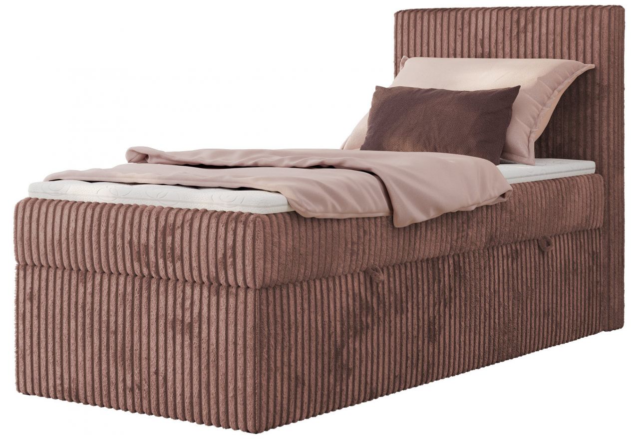 Łóżko kontynentalne TILIANO 90x200 - H4 - różowy, sztruks - strona prawa - topper T25