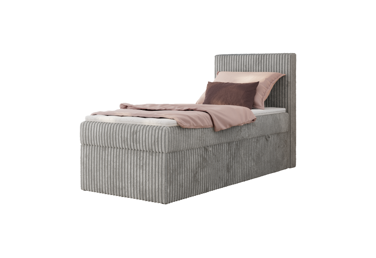 Łóżko kontynentalne TILIANO 90x200 - H4 - jasnoszary, sztruks - strona prawa - topper T25