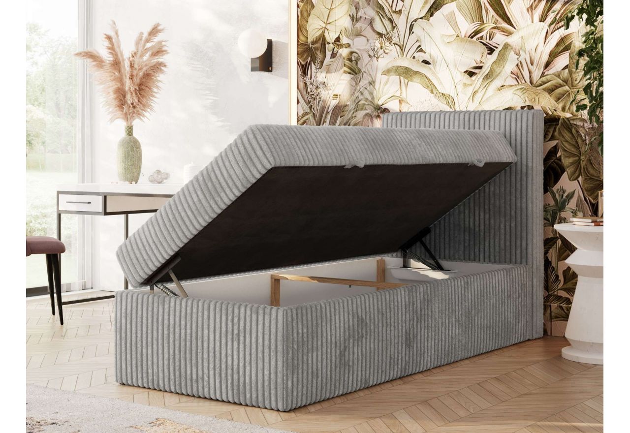 Łóżko kontynentalne TILIANO 90x200 - H4 - jasnoszary, sztruks - strona prawa - topper T25