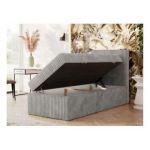 Łóżko kontynentalne TILIANO 90x200 - H4 - jasnoszary, sztruks - strona prawa - topper T25