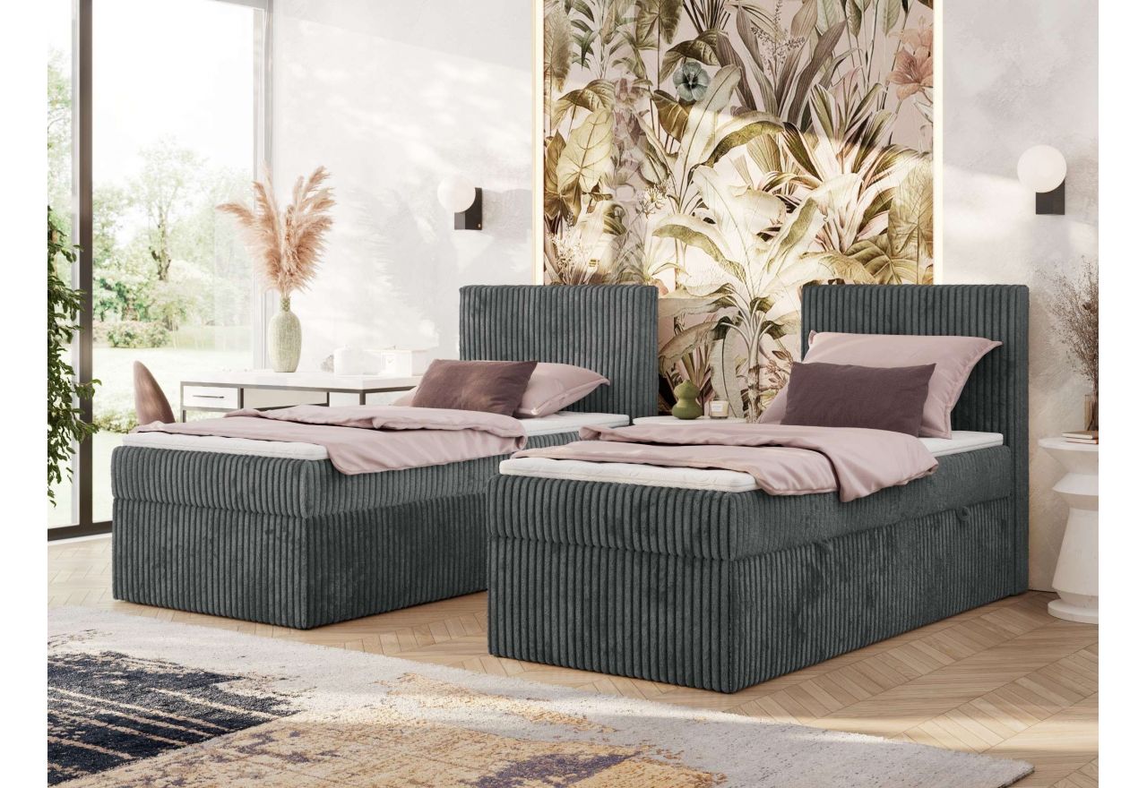 Łóżko kontynentalne TILIANO 90x200 - H4 - ciemnoszary, sztruks - strona prawa - topper T25