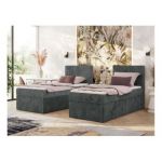 Łóżko kontynentalne TILIANO 90x200 - H4 - ciemnoszary, sztruks - strona prawa - topper T25