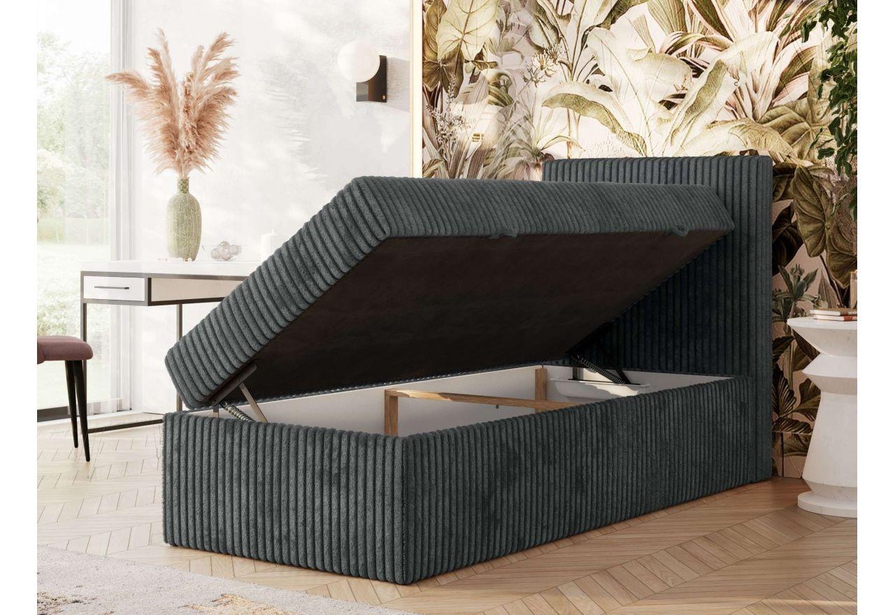 Łóżko kontynentalne TILIANO 90x200 - H4 - ciemnoszary, sztruks - strona prawa - topper T25