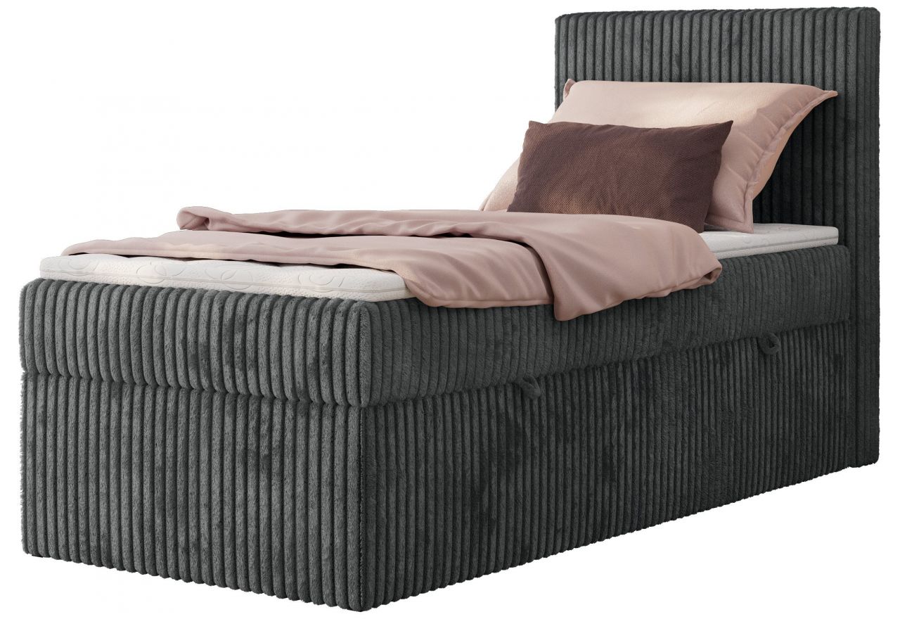Łóżko kontynentalne TILIANO 90x200 - H4 - ciemnoszary, sztruks - strona prawa - topper T25
