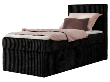 Łóżko kontynentalne TILIANO 90x200 - H4 - czarny, sztruks - strona prawa - topper T25