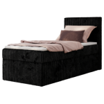 Łóżko kontynentalne TILIANO 90x200 - H4 - czarny, sztruks - strona prawa - topper T25
