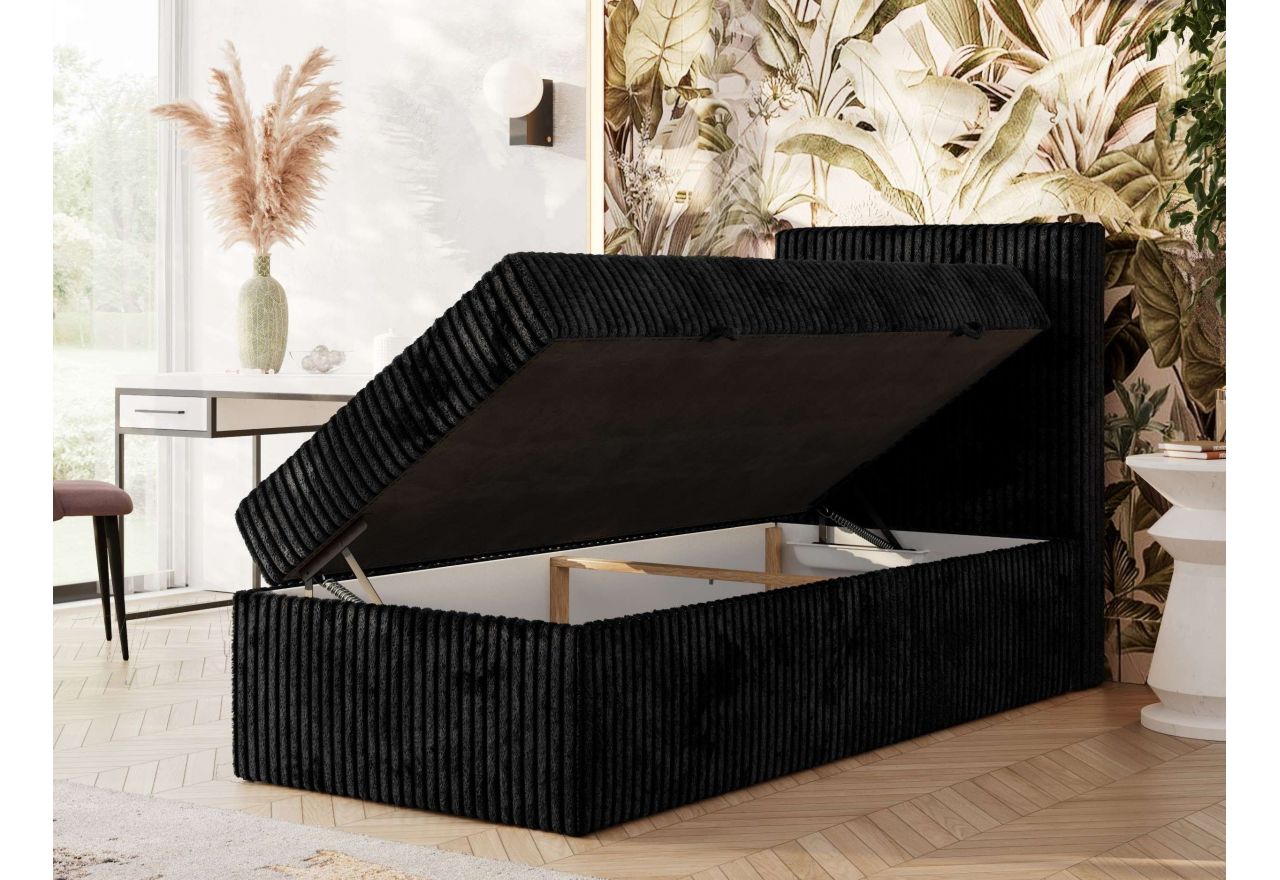 Łóżko kontynentalne TILIANO 90x200 - H4 - czarny, sztruks - strona prawa - topper T25