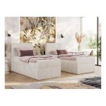 Łóżko kontynentalne TILIANO 90x200 - H3 - beżowy, sztruks - strona lewa - topper Visco