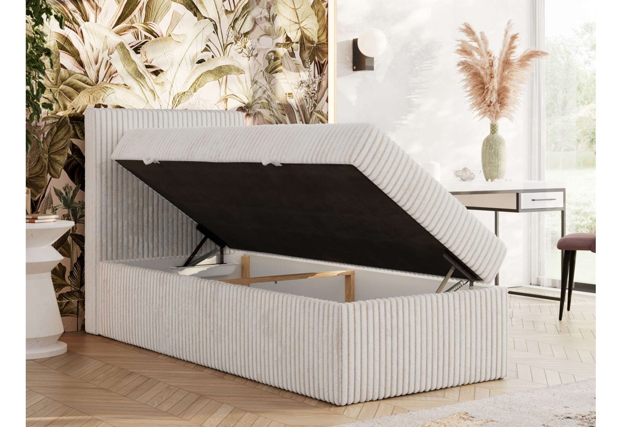 Łóżko kontynentalne TILIANO 90x200 - H3 - beżowy, sztruks - strona lewa - topper Visco