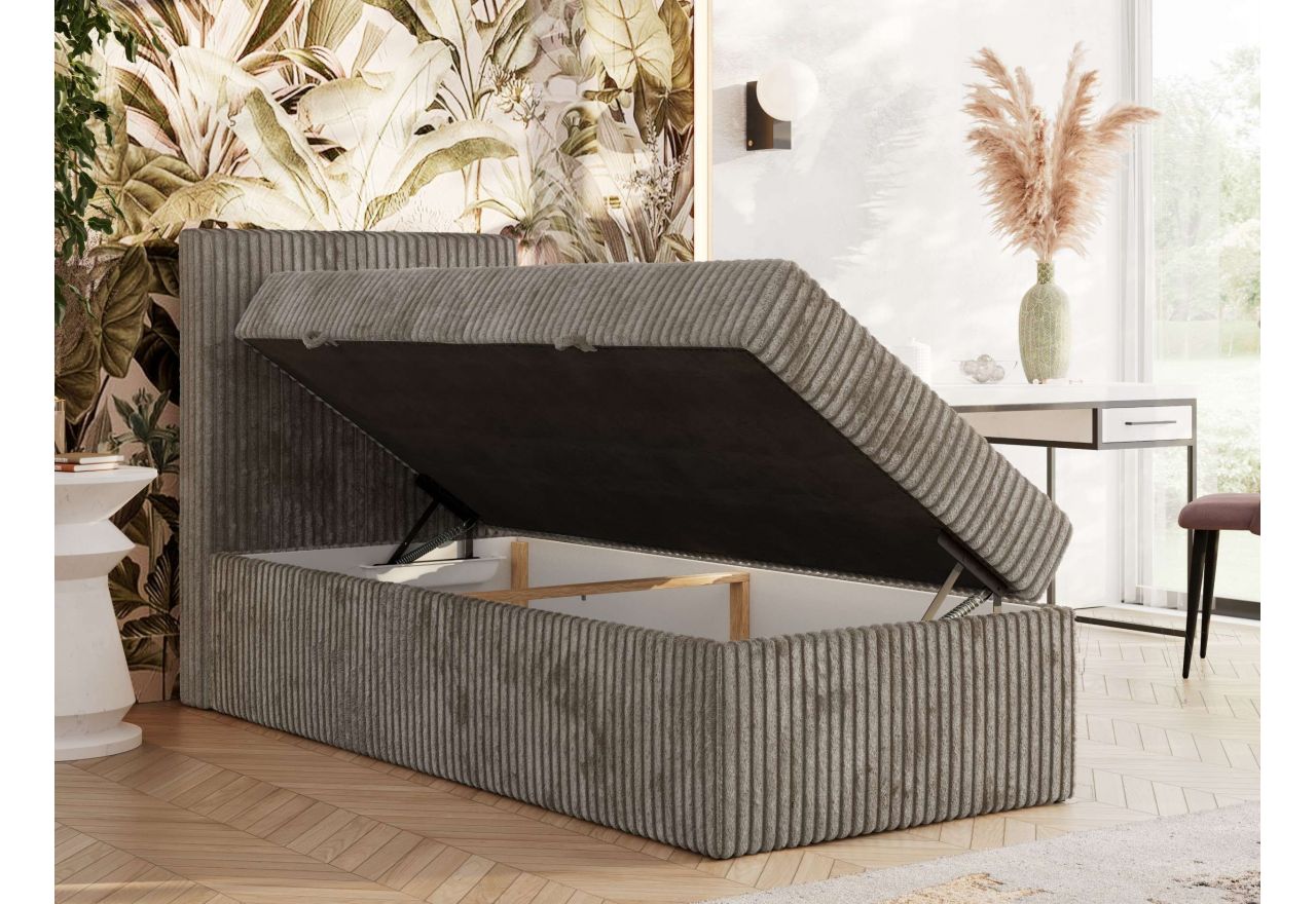 Łóżko kontynentalne TILIANO 90x200 - H3 - jasnobrązowy, sztruks - strona lewa - topper Visco