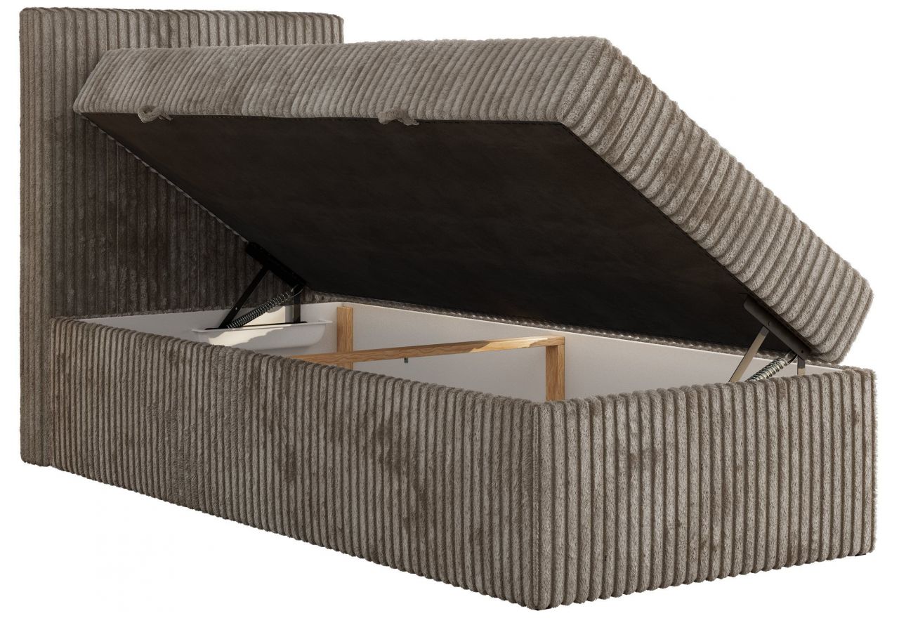 Łóżko kontynentalne TILIANO 90x200 - H3 - jasnobrązowy, sztruks - strona lewa - topper Visco