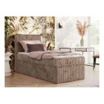 Łóżko kontynentalne TILIANO 90x200 - H3 - brązowy, sztruks - strona lewa - topper Visco