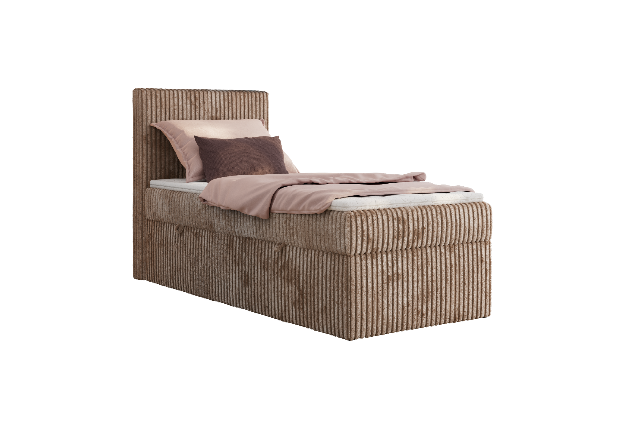 Łóżko kontynentalne TILIANO 90x200 - H3 - brązowy, sztruks - strona lewa - topper Visco