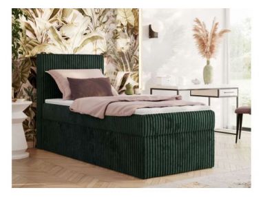 Łóżko kontynentalne TILIANO 90x200 - H3 - ciemnozielony, sztruks - strona lewa - topper Visco