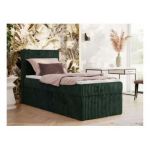 Łóżko kontynentalne TILIANO 90x200 - H3 - ciemnozielony, sztruks - strona lewa - topper Visco