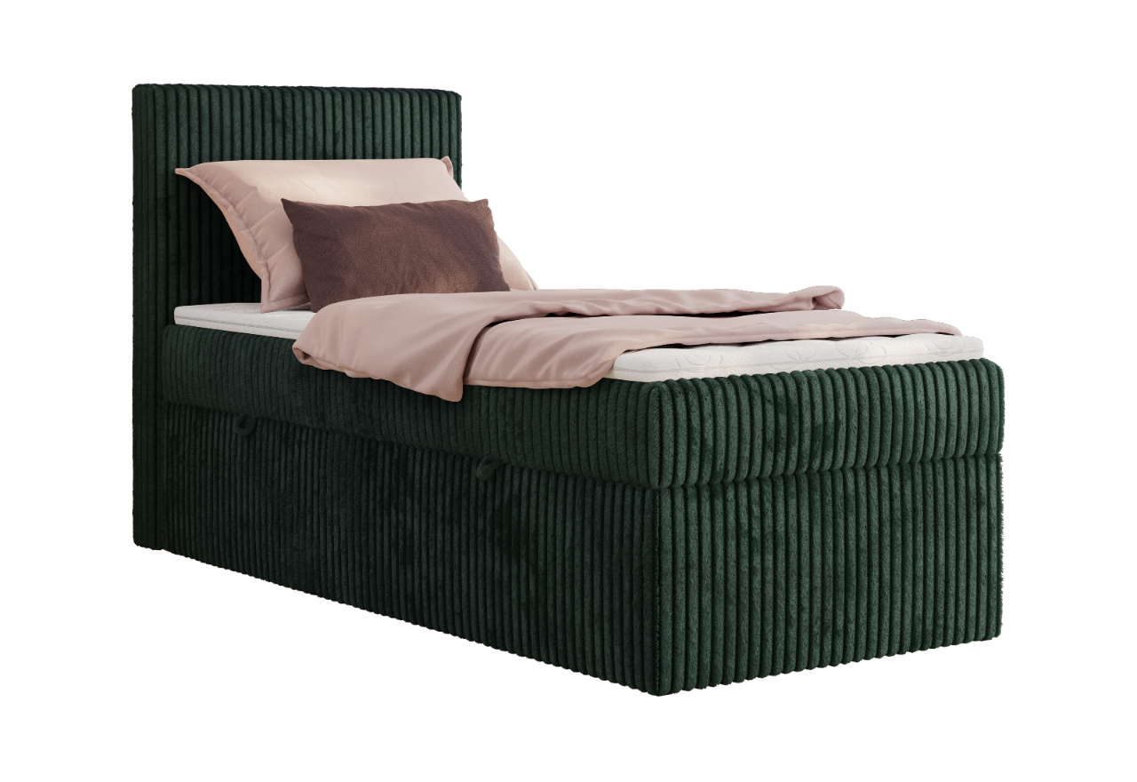 Łóżko kontynentalne TILIANO 90x200 - H3 - ciemnozielony, sztruks - strona lewa - topper Visco