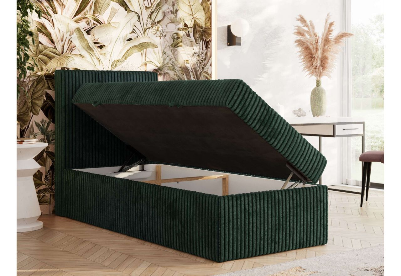 Łóżko kontynentalne TILIANO 90x200 - H3 - ciemnozielony, sztruks - strona lewa - topper Visco