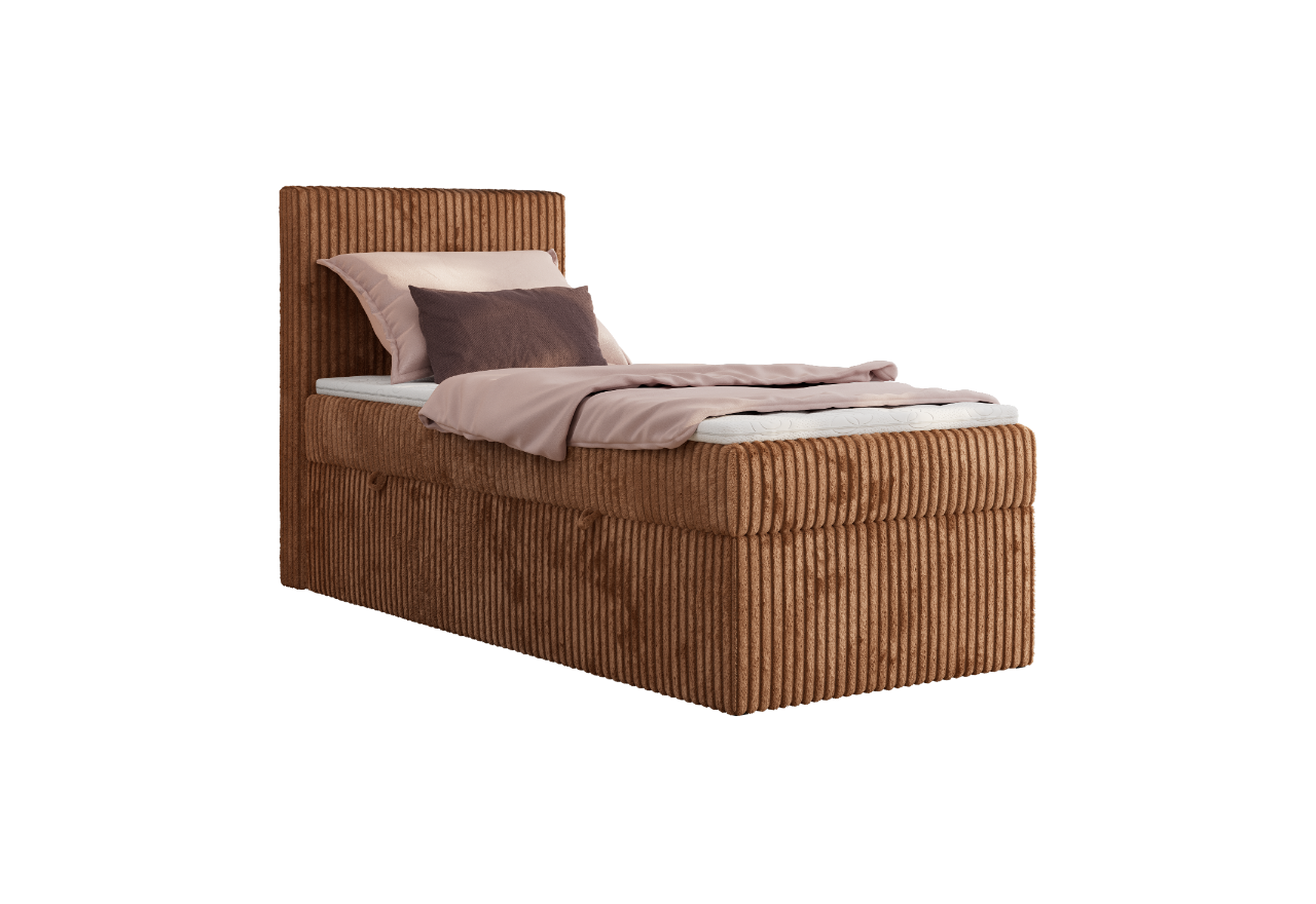 Łóżko kontynentalne TILIANO 90x200 - H3 - pomarańczowy, sztruks - strona lewa - topper Visco