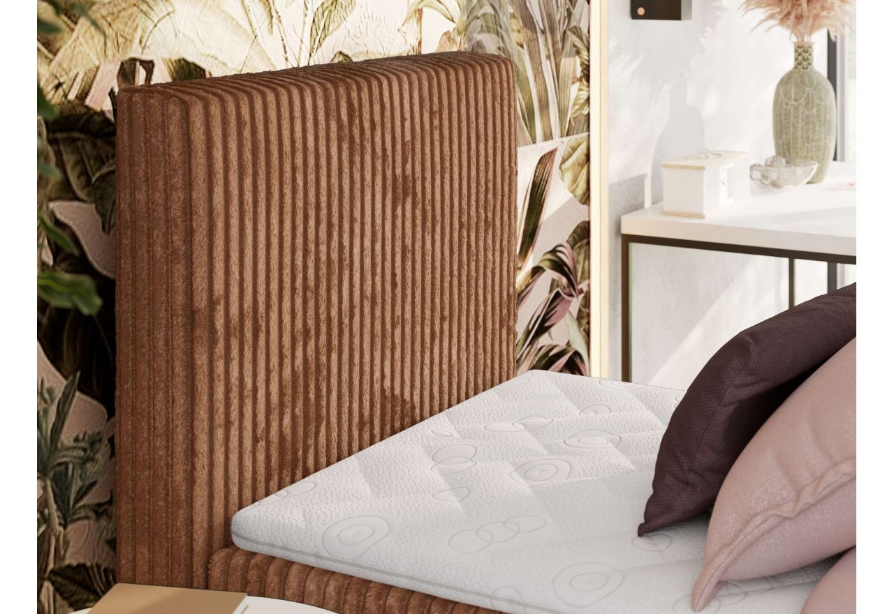 Łóżko kontynentalne TILIANO 90x200 - H3 - pomarańczowy, sztruks - strona lewa - topper Visco