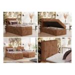 Łóżko kontynentalne TILIANO 90x200 - H3 - pomarańczowy, sztruks - strona lewa - topper Visco