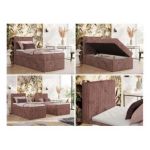 Łóżko kontynentalne TILIANO 90x200 - H3 - różowy, sztruks - strona lewa - topper Visco