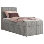 Łóżko kontynentalne TILIANO 90x200 - H3 - jasnoszary, sztruks - strona lewa - topper Visco