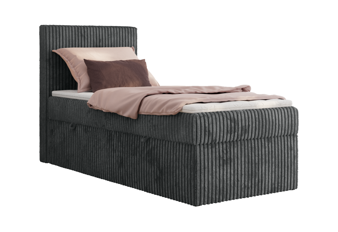 Łóżko kontynentalne TILIANO 90x200 - H3 - ciemnoszary, sztruks - strona lewa - topper Visco