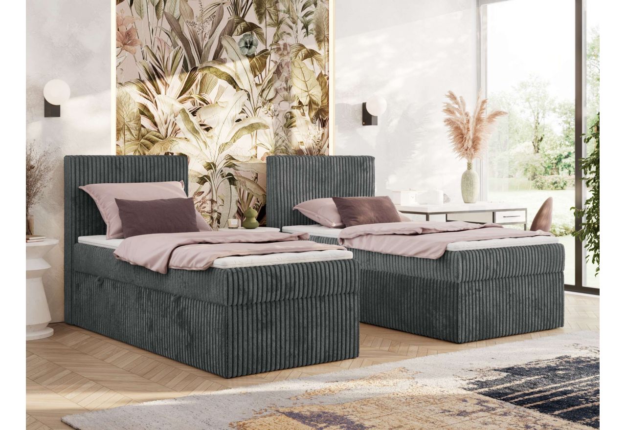 Łóżko kontynentalne TILIANO 90x200 - H3 - ciemnoszary, sztruks - strona lewa - topper Visco