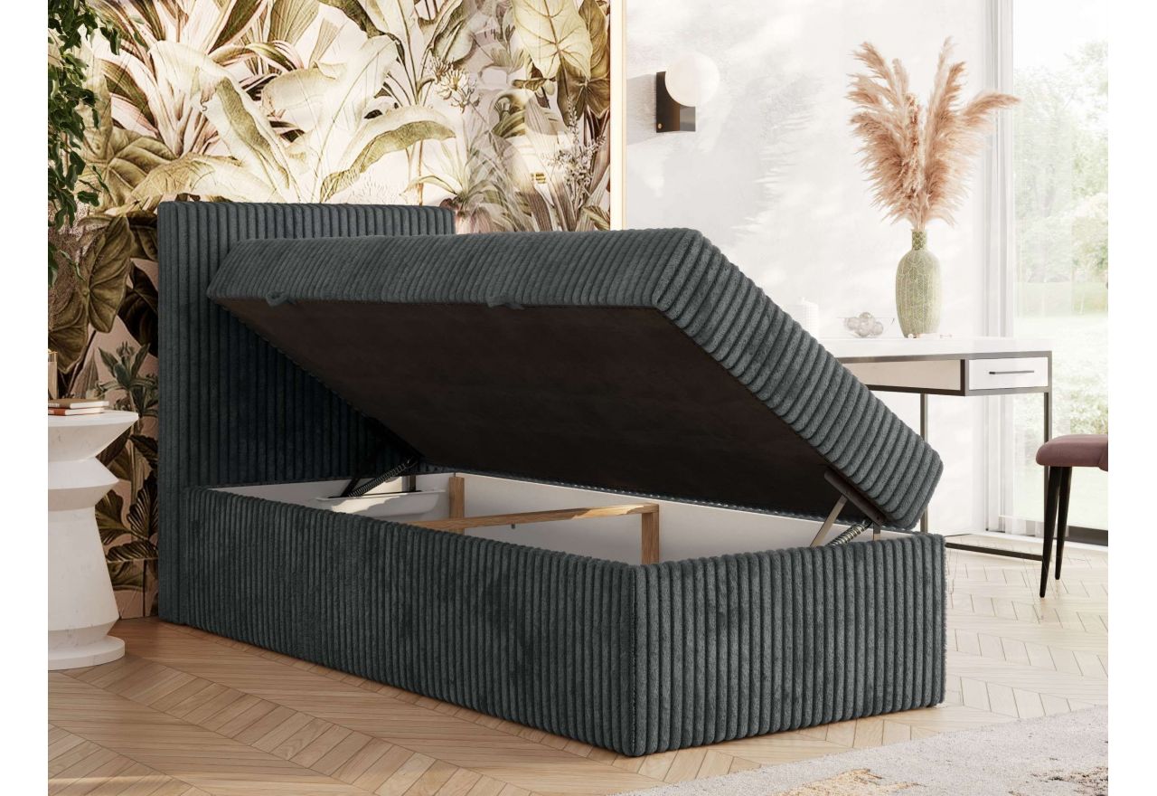 Łóżko kontynentalne TILIANO 90x200 - H3 - ciemnoszary, sztruks - strona lewa - topper Visco