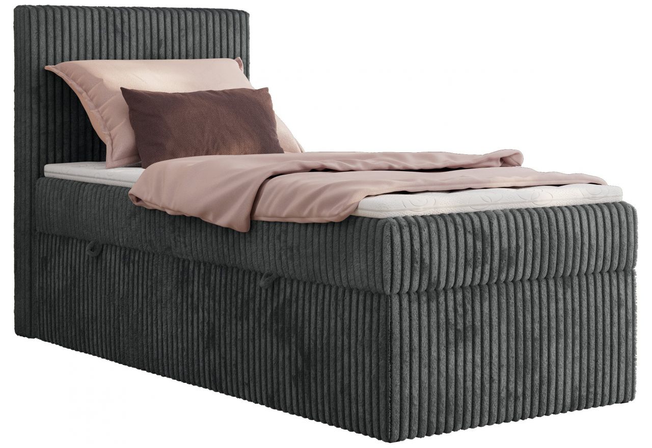 Łóżko kontynentalne TILIANO 90x200 - H3 - ciemnoszary, sztruks - strona lewa - topper Visco