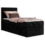 Łóżko kontynentalne TILIANO 90x200 - H3 - czarny, sztruks - strona lewa - topper Visco