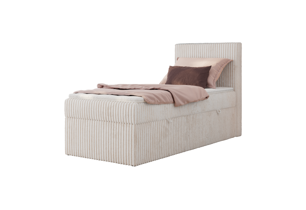 Łóżko kontynentalne TILIANO 90x200 - H3 - beżowy, sztruks - strona prawa - topper Visco