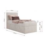 Łóżko kontynentalne TILIANO 90x200 - H3 - beżowy, sztruks - strona prawa - topper Visco