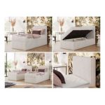 Łóżko kontynentalne TILIANO 90x200 - H3 - beżowy, sztruks - strona prawa - topper Visco