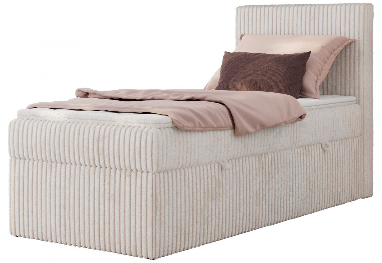 Łóżko kontynentalne TILIANO 90x200 - H3 - beżowy, sztruks - strona prawa - topper Visco