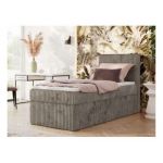 Łóżko kontynentalne TILIANO 90x200 - H3 - jasnobrązowy, sztruks - strona prawa - topper Visco