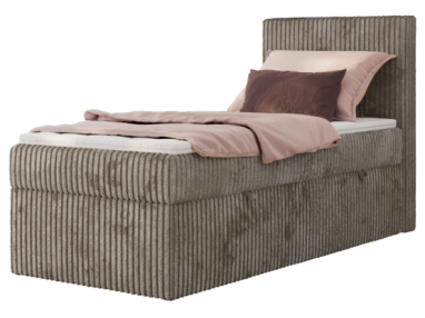 Łóżko kontynentalne TILIANO 90x200 - H3 - jasnobrązowy, sztruks - strona prawa - topper Visco