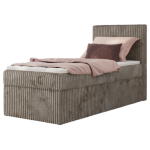 Łóżko kontynentalne TILIANO 90x200 - H3 - jasnobrązowy, sztruks - strona prawa - topper Visco