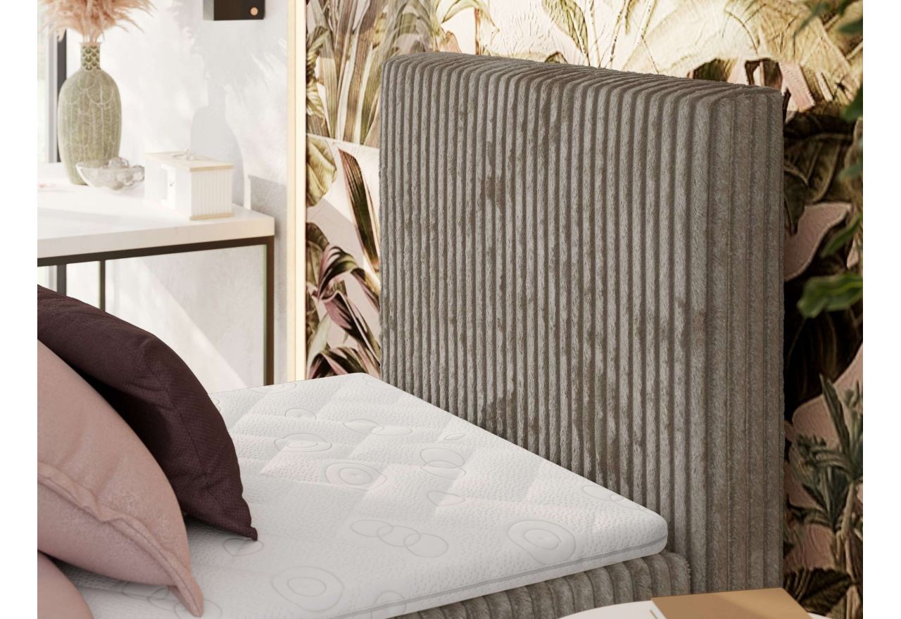 Łóżko kontynentalne TILIANO 90x200 - H3 - jasnobrązowy, sztruks - strona prawa - topper Visco