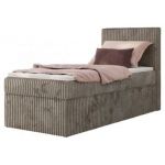 Łóżko kontynentalne TILIANO 90x200 - H3 - jasnobrązowy, sztruks - strona prawa - topper Visco