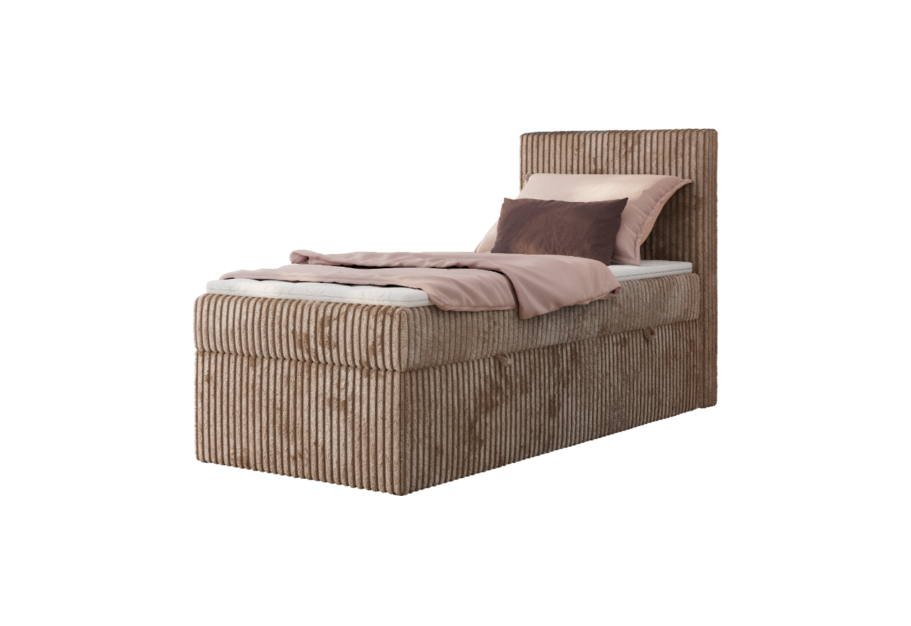 Łóżko kontynentalne TILIANO 90x200 - H3 - brązowy, sztruks - strona prawa - topper Visco