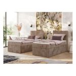 Łóżko kontynentalne TILIANO 90x200 - H3 - brązowy, sztruks - strona prawa - topper Visco