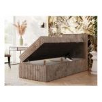 Łóżko kontynentalne TILIANO 90x200 - H3 - brązowy, sztruks - strona prawa - topper Visco